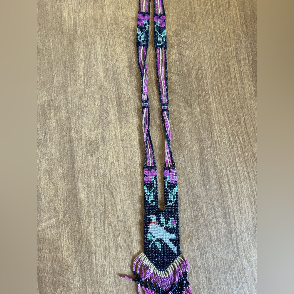 Handcrafted Beaded Necklace - Black and Purple